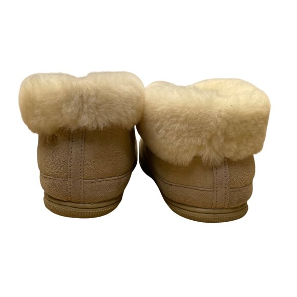 Shearling Unisex Beige Suede Cozy Sheepskin Rolltop Slippers Sz W11/M10 - Picture 5 of 10